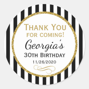 Elegant Birthday Black Gold Thank You Favor Tags Runder Aufkleber