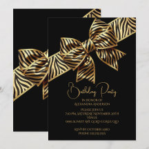 Elegant Birthday Black Gold Wild Zebra Stripe Bow