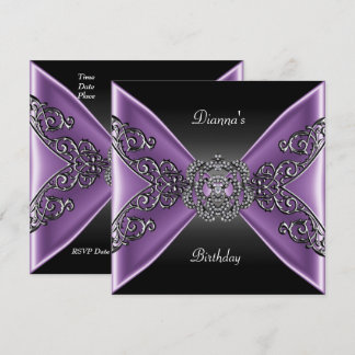 Elegant Birthday Black Lila Jewel Silver Einladung