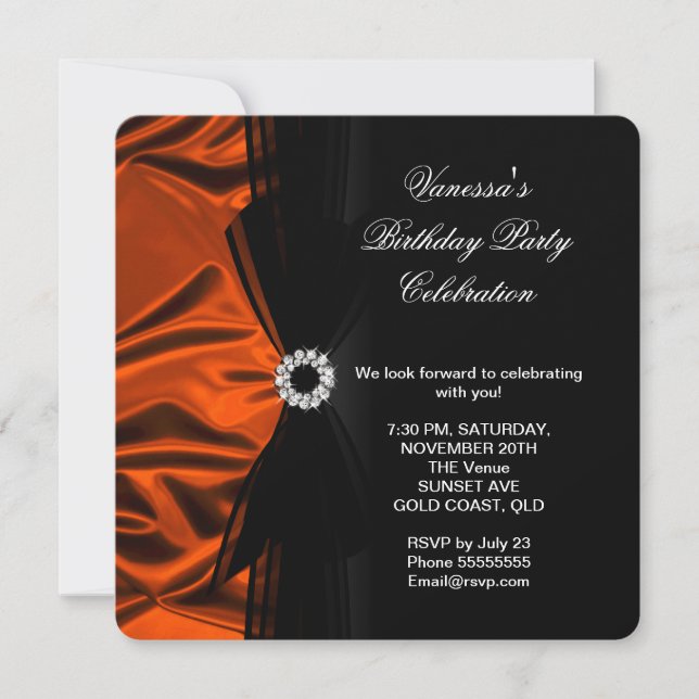 Elegant Birthday Burnt Orange Silk Look Black 2 Einladung (Vorderseite)