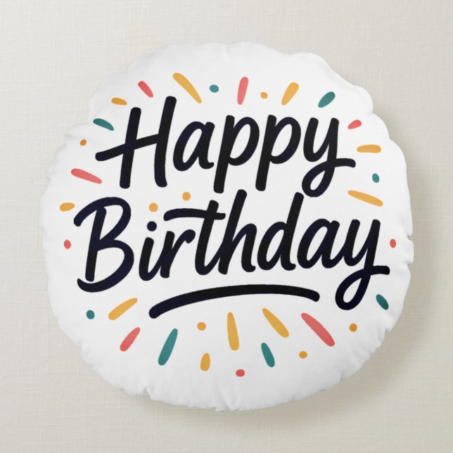 Elegant Birthday Calligraphy Design Rundes Kissen (Vorderseite)