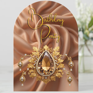 Elegant Birthday Caramel Gold Jewel Diamonds Einladung