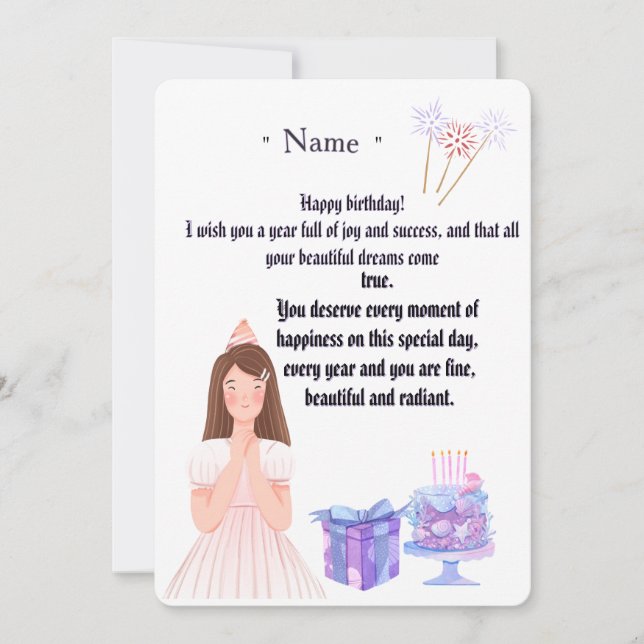 Elegant Birthday Card for Her – Personalized Greet Dankeskarte (Vorderseite)