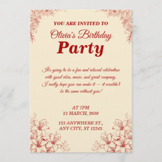 Elegant Birthday Invitation Card – Custom Floral D Einladung