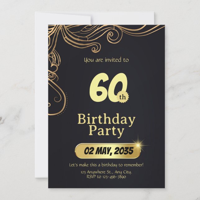 Elegant birthday invitation template 60th birthday einladung (Vorderseite)