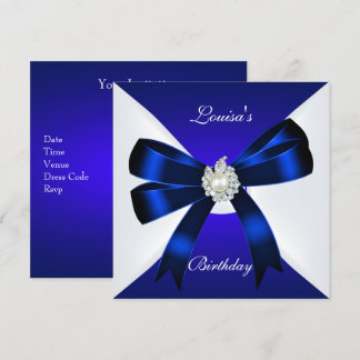 Elegant Birthday Invite Royal Blue Pearl White Einladung