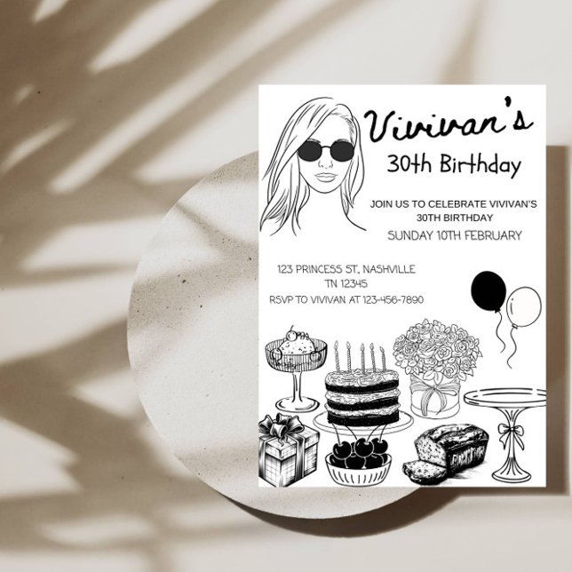 Elegant Birthday Line Art Girl’s Birthday Party Einladung (Von Creator hochgeladen)