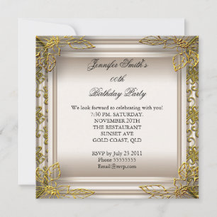 Elegant Birthday Party Beige Cream Damask Einladung