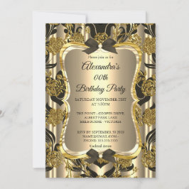 Elegant Birthday Party Gold Sepia Black Damask Einladung