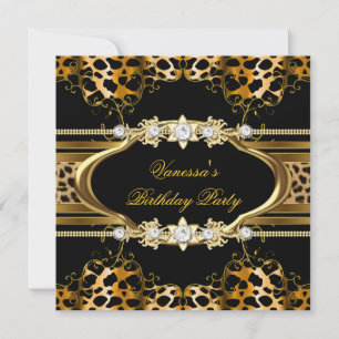 Elegant Birthday Party Leopard Gold Einladung