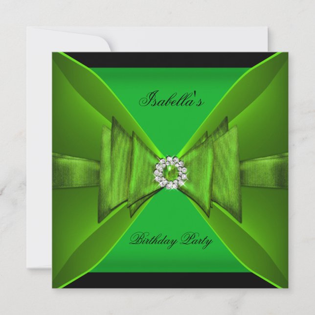 Elegant Birthday Party Lime Green Black Bow Einladung (Vorderseite)