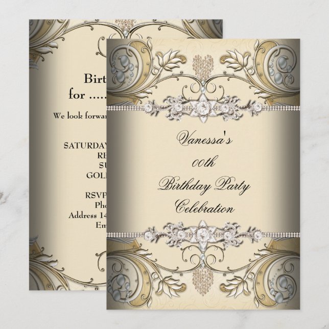 Elegant Birthday Party Sepia Coffee Gold Einladung (Vorne/Hinten)