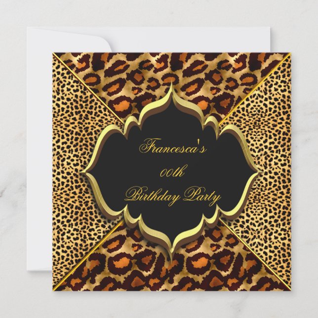 Elegant Birthday Party Wild Leopard Animal Gold Einladung (Vorderseite)