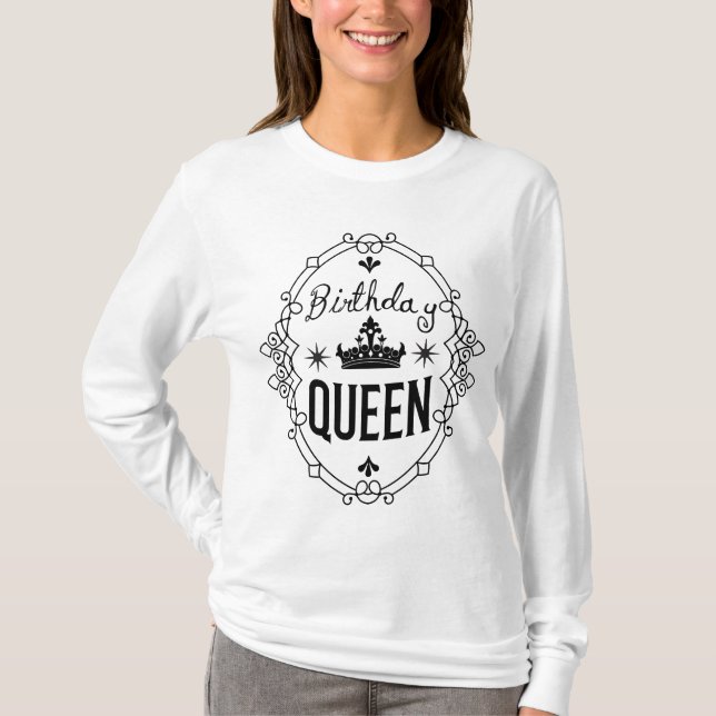 Elegant Birthday Queen Crown Typography White T-Shirt (Vorderseite)