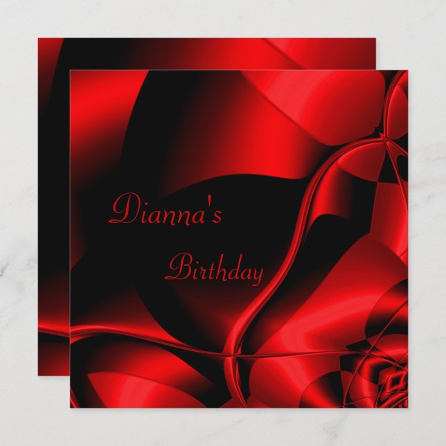 Elegant Birthday Red Black Abstrakt Einladung (Vorne/Hinten)