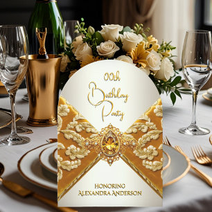 Elegant Birthday Senf Gold Jewel Fabric Einladung