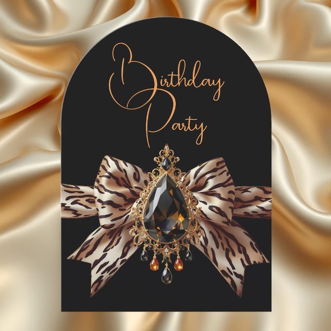 Elegant Birthday Tiger Bow Caramel Gold Jewel Einladung (Von Creator hochgeladen)