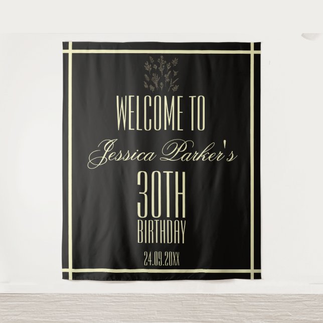 Elegant Black 30. Geburtstag Minimalistisch Wandteppich (Vorderseite)