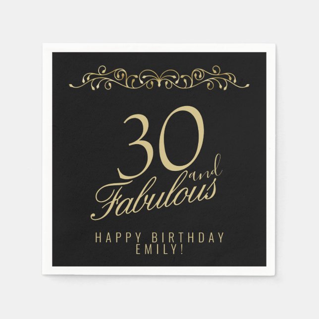 Elegant Black 30 und fabelhaft 30. Geburtstag Serviette (Vorderseite)