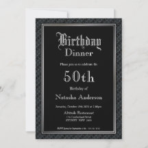 Elegant Black 50. Geburtstag Abendessen Einladung