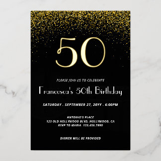 Elegant Black 50. Geburtstagsfoil Einladung