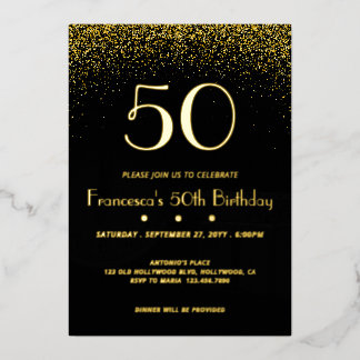 Elegant Black 50. Geburtstagsfoil Einladung