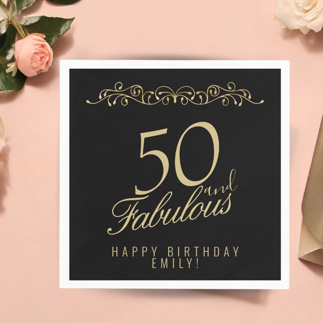Elegant Black 50 und fabelhaft 50. Geburtstag Serviette (Von Creator hochgeladen)