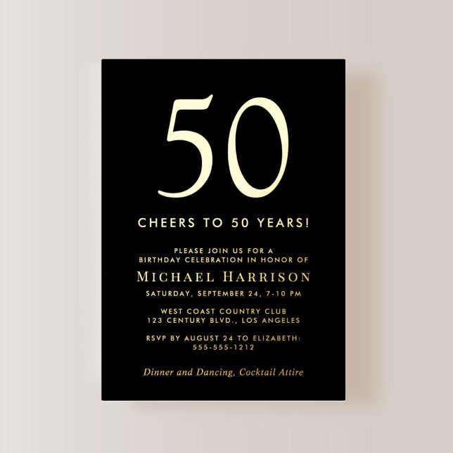 Elegant Black 50th Birthday Party Gold Folieneinladung (Von Creator hochgeladen)