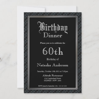 Elegant Black 60. Geburtstag Abendessen Einladung