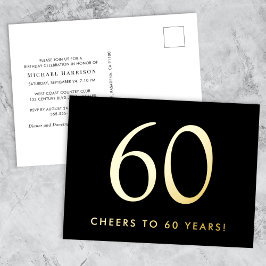 Elegant Black 60th Birthday Party Gold Folie Einladungspostkarte