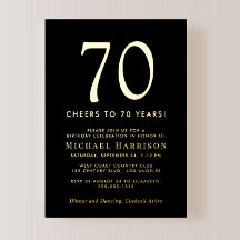 Elegant Black 70th Birthday Party Gold
