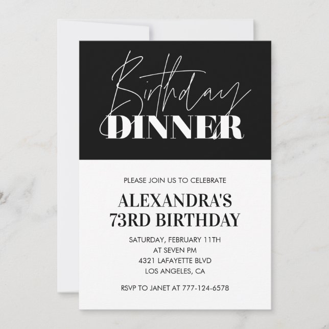 Elegant Black 73. Geburtstag Einladungen Abendesse (Vorderseite)
