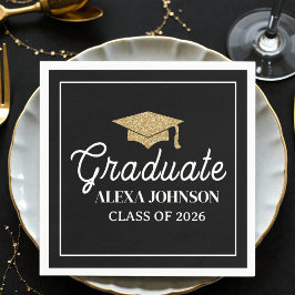 Elegant Black Abschlussklasse 2026 Abitur Serviette