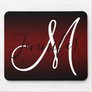 Elegant Black and Burgundy Ombre Monogram Mousepad