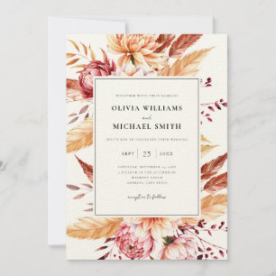 Elegant Black and Ecru Boho Floral Wedding Einladung