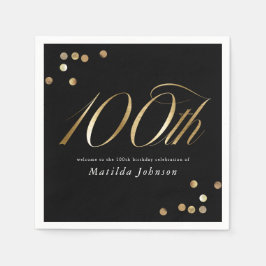 Elegant Black and Gold 100th Birthday Party Serviette