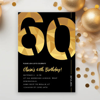 Elegant black and gold 60th Birthday Party Einladung