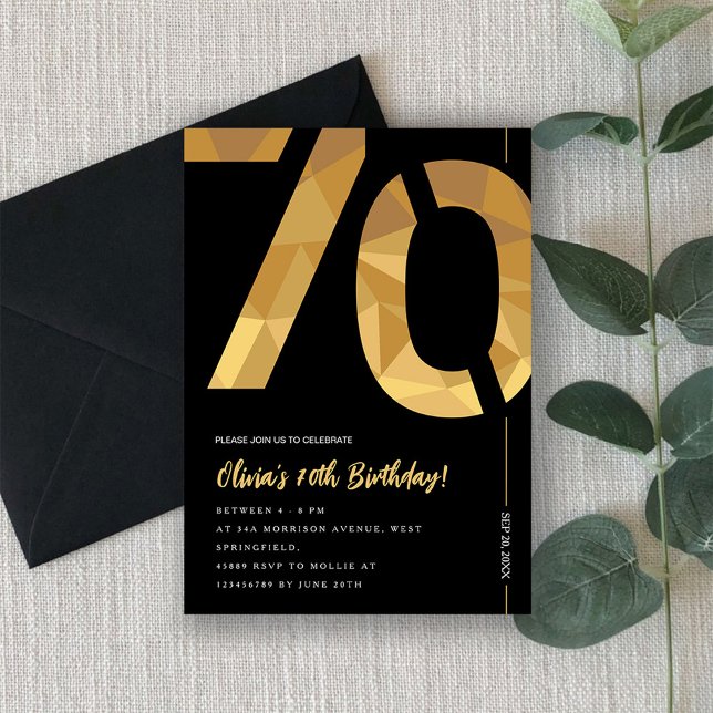 Elegant black and gold 70th Birthday Party Einladung (Von Creator hochgeladen)