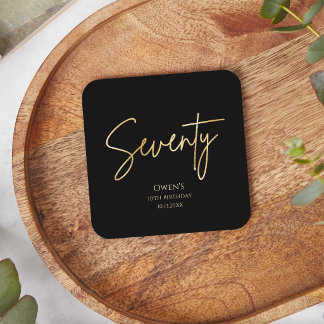 Elegant Black and Gold 70th Birthday Party  Rechteckiger Pappuntersetzer