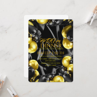 Elegant Black and Gold Birthday Dinner Invitation  Einladung