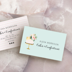 elegant black and gold blush floral cake bakery visitenkarte