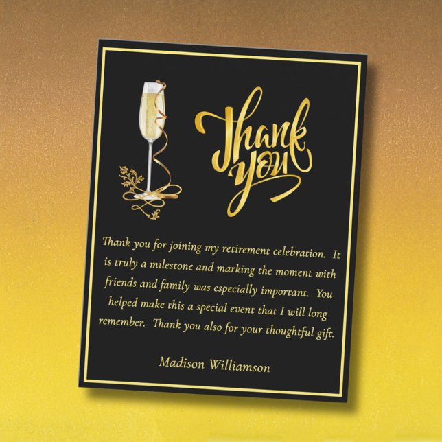 Elegant Black and Gold Budget Retirement Dankeskarte (Von Creator hochgeladen)