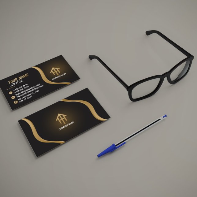 Elegant Black and Gold Business Card Visitenkarte (Von Creator hochgeladen)