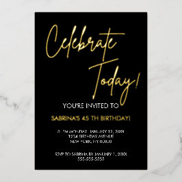 Elegant Black and Gold Foil Birthday Invitation Folieneinladung