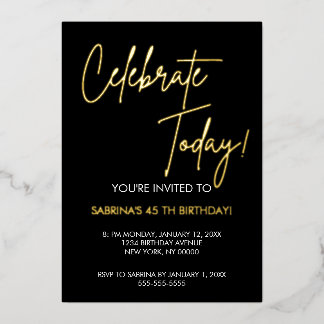 Elegant Black and Gold Foil Birthday Invitation Folieneinladung