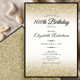 Elegant Black and Gold Glitter 100th Birthday Einladung