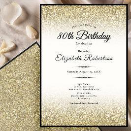 Elegant Black and Gold Glitter 80th Birthday Einladung