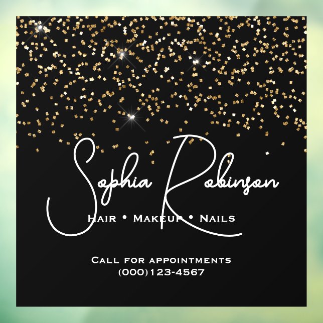 Elegant Black and Gold Glitter Salon Business Fensteraufkleber (Blatt 3)