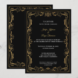 Elegant black and gold Gothic wedding Invitation Einladung