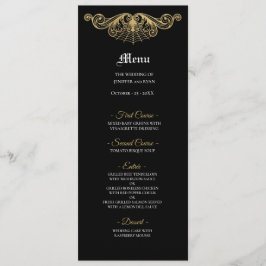 Elegant black and gold Gothic Wedding Menu Menükarte